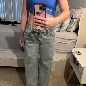 Edikted Light Wash Jeans With Bow Stiching